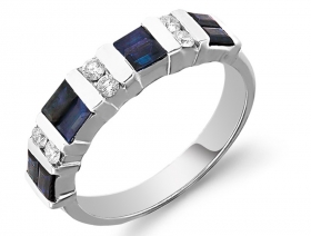 Baguette Blue Sapphire Ring with Diamonds