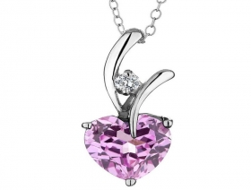Pink Sapphire Heart Pendant with Diamonds